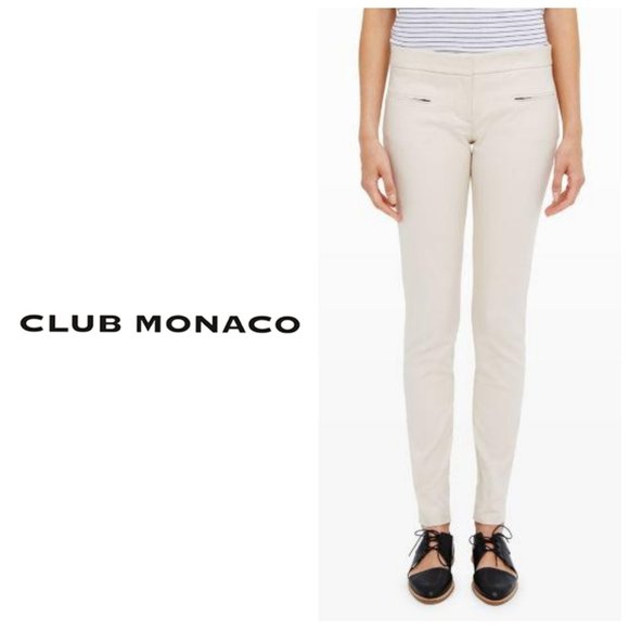 Club Monaco Pants - CLUB MONACO Cream Cotton Zip Pocket Slim Trousers